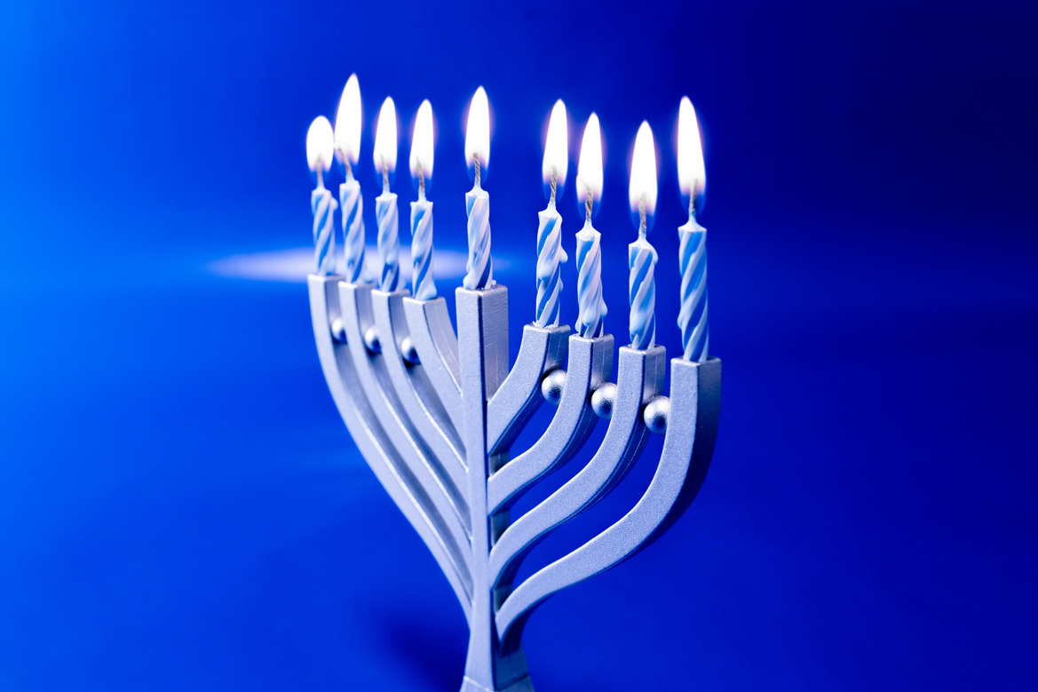 Hanukkah Menorah with Lighted Candles